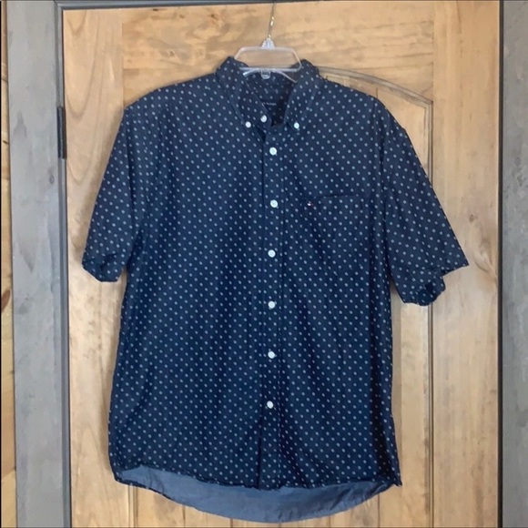 Tommy Hilfiger dark blue print short sleeve shirt Size Large - Picture 8 of 8